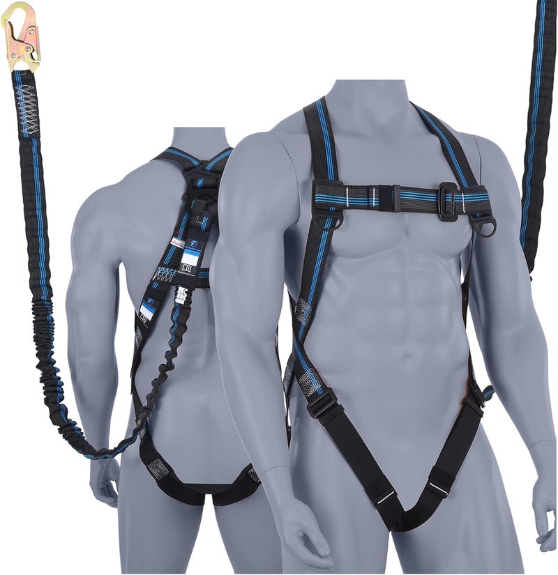 FHFallArrest Safety Harness Fall Protection Kit - 3 Pt Full Body Safety Harness with 6 FT Internal Shock Absorbing Lanyard & Snap Hook, for Roofing Construction & Scaffolding Use, ANSI OSHA Compliant - Image 1